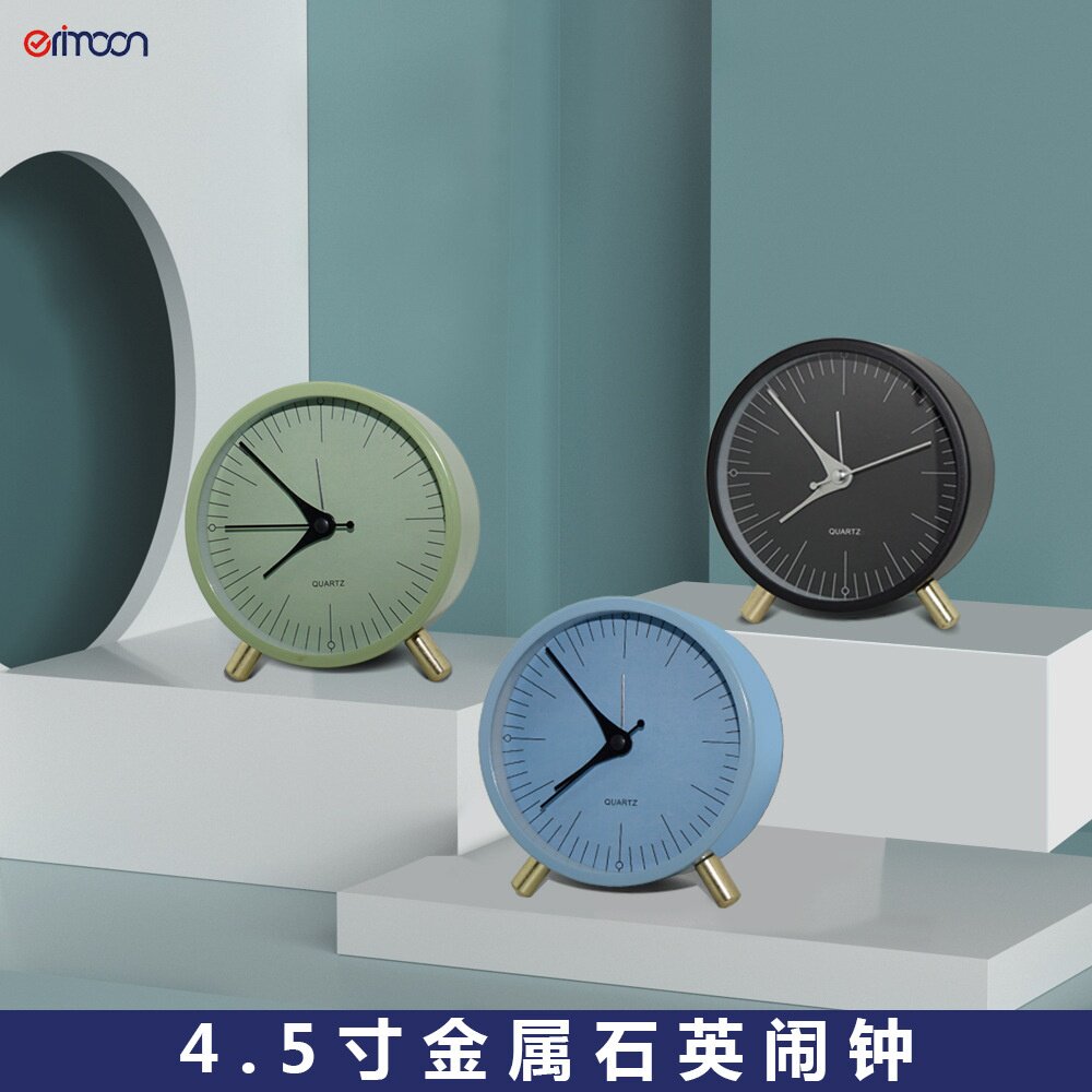 欧式新款石英闹钟简约静音儿童钟表客厅桌面圆形创意学生指针台钟