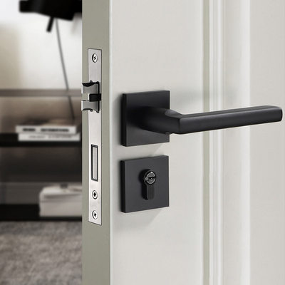 美式黑色卧室门锁室内磁吸静音房门锁家用房间分体锁木门把手锁具