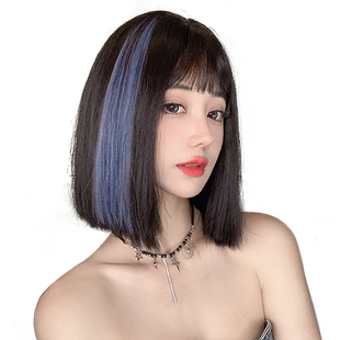 挂耳染假发片女仿真一片式挑染中短发夹多巴胺彩色渐变烫染假发条