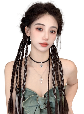 简兮挑染拳击辫马尾假发