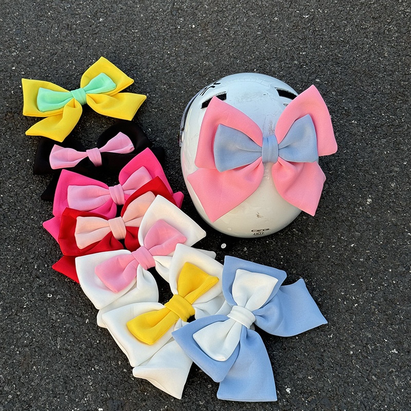 电动摩托车头盔装饰大蝴蝶结拼色来梦爆音学姐机车复古头盔装饰贴