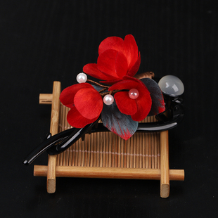 【丹橘】非遗手工绒花抓夹女红色新娘结婚订婚秀禾服配饰中式发饰