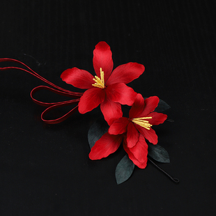 【羽神】非遗绒花发夹新中式汉服旗袍配饰红色系簪花古风手工头饰