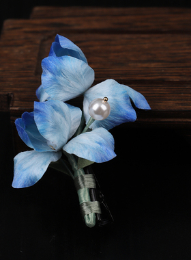 【双珠蓝鸢尾】手作设计非遗绒花发夹渐变新中式汉服古风边夹发饰