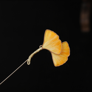 【银杏】非遗绒花掐丝银杏叶胸针蚕丝手工胸花中式送妈妈旗袍配饰