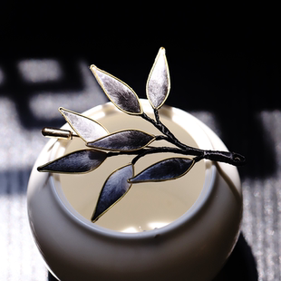 【墨竹】新款手工非遗掐丝线缠丝绒花胸针中国风新中式配饰