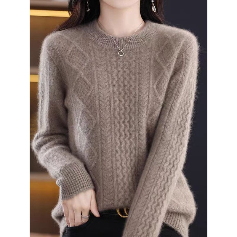 进口羊绒毛衣女2025年秋冬新款圆领打底衫加厚针织衫内搭宽松纯色
