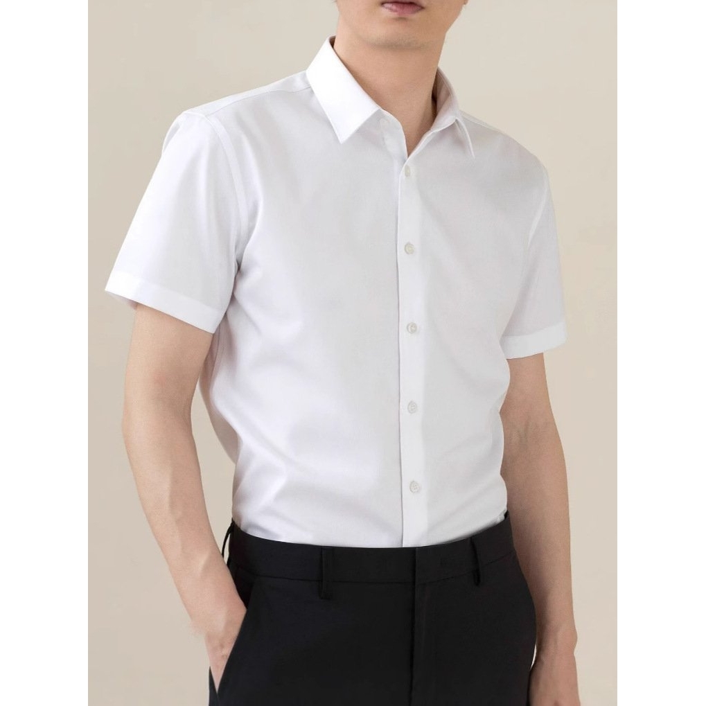 进口白衬衫男免烫抗皱弹力修身商务休闲衬衣短袖职业正装男士长袖