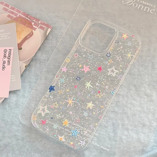韩系ins闪粉彩色星星适用苹果16pro max手机壳15iphone14透11
