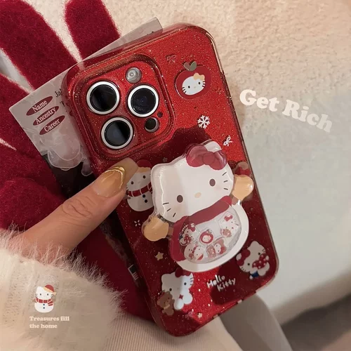 闪粉猫咪摇摇乐支架适用苹果16手机壳iphone15promax红色卡通14软
