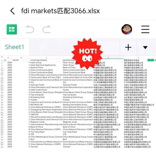 与上市公司匹配后的 fdi markets原始数据