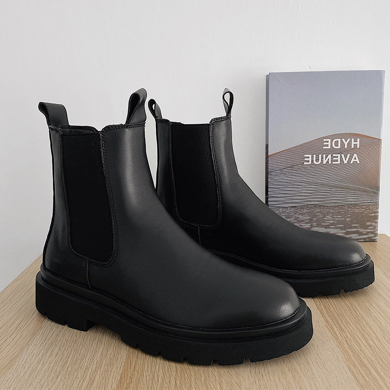 CHELSEA MARTIN BOOTS MENS CASUAL HONG KONG TREND MENS BOOTS HIGH TOP SHOES MENS WINTER NEW VERSATILE BLACK LEATHER BOOTS