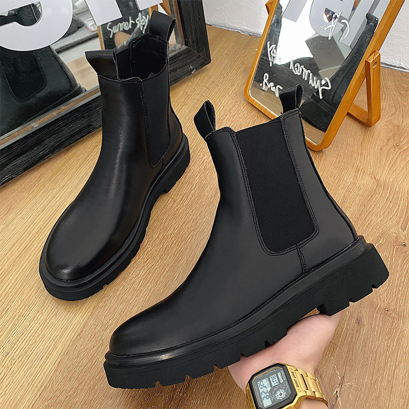 CHELSEA MARTIN BOOTS MENS CASUAL HONG KONG TREND MENS BOOTS HIGH TOP SHOES MENS WINTER NEW VERSATILE BLACK LEATHER BOOTS