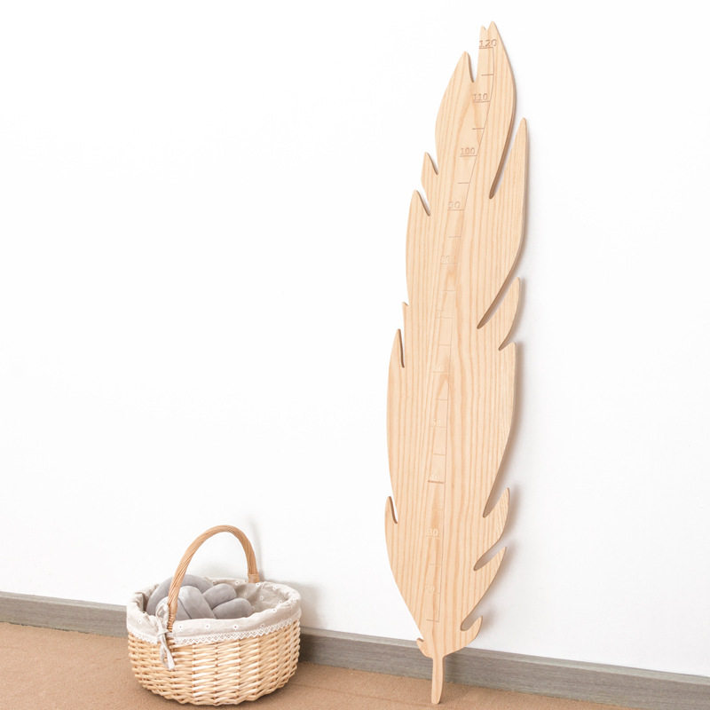 现货ins北欧风多层夹板儿童房羽毛身高尺树叶款