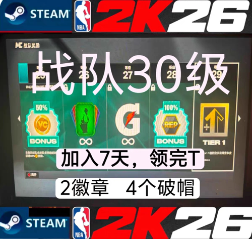 STEAM NBA2k26 4个破帽器 加入战队30级 7天领取