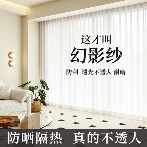 透光不透人幻影纱窗帘2026新款纱帘客厅阳台耐磨防刮防猫抓白纱