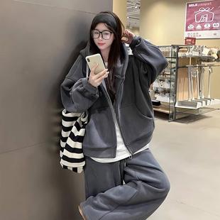 宽松高级感加绒加厚两件套冬季 女春秋韩版 休闲运动套装 2025年爆款