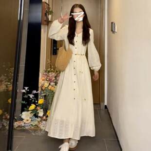 秋季穿搭法式气质长袖洋装子2026初夏季新款女装小个子收腰长裙