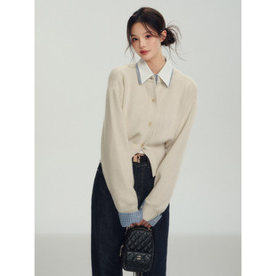 RECOIN R1C 假两件衬衫领针织衫毛衣女2025年开 春穿搭收腰上衣