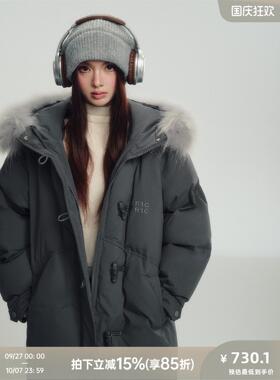 【现货】RECOIN R1C 貉子毛领灰色过膝长款羽绒服女冬季加厚外套