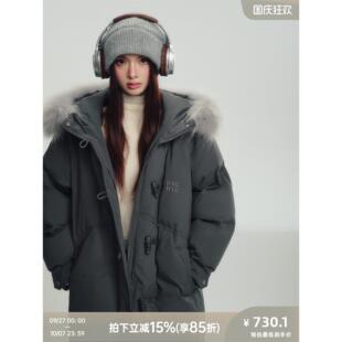 【现货】RECOIN R1C 貉子毛领灰色过膝长款羽绒服女冬季加厚外套