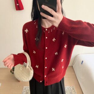 春装女士本命年红色毛衣针织开衫外套女2026新款爆款内搭上衣秋冬