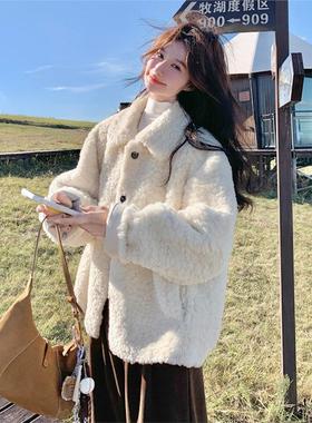 白色软糯羊羔绒外套女2025冬韩系巨好看宽松加厚保暖皮毛一体上衣