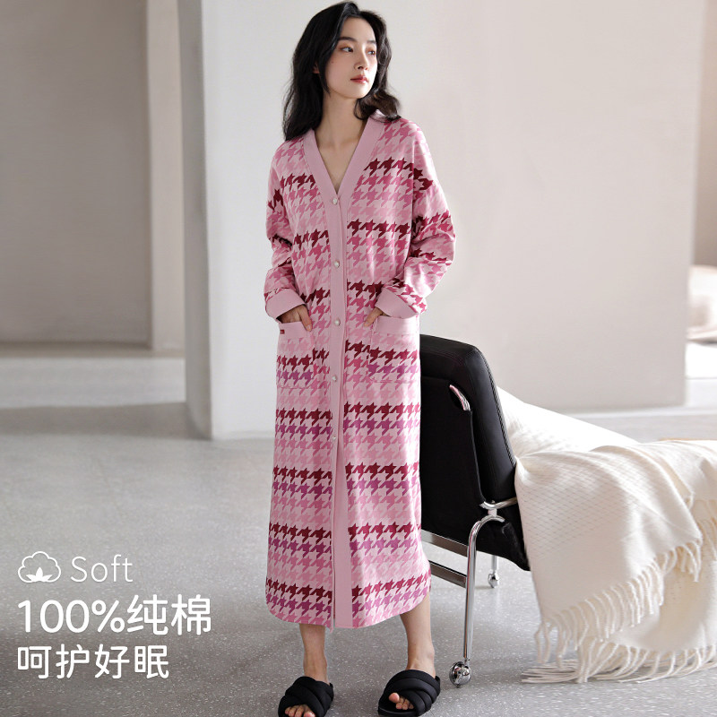睡裙女款2025新款全纯棉长袖秋天春季女生大码绝美睡衣连衣裙长款