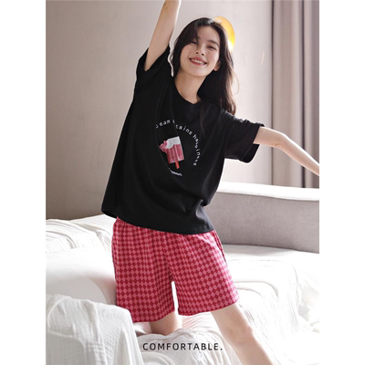 睡衣女士款2025新款夏季纯棉布料100全棉短袖薄款超火家居服套装