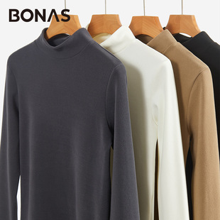 女加绒加厚双面磨毛保暖上衣女显瘦修身 宝娜斯半高领打底衫 可外穿