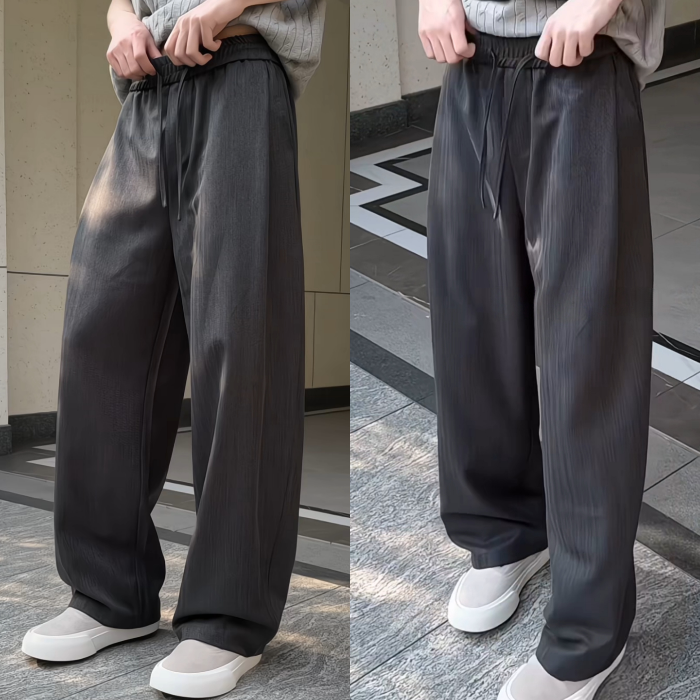 2026年春季新款休闲慵懒风直筒裤男垂感系绳宽松百搭长裤立体剪裁