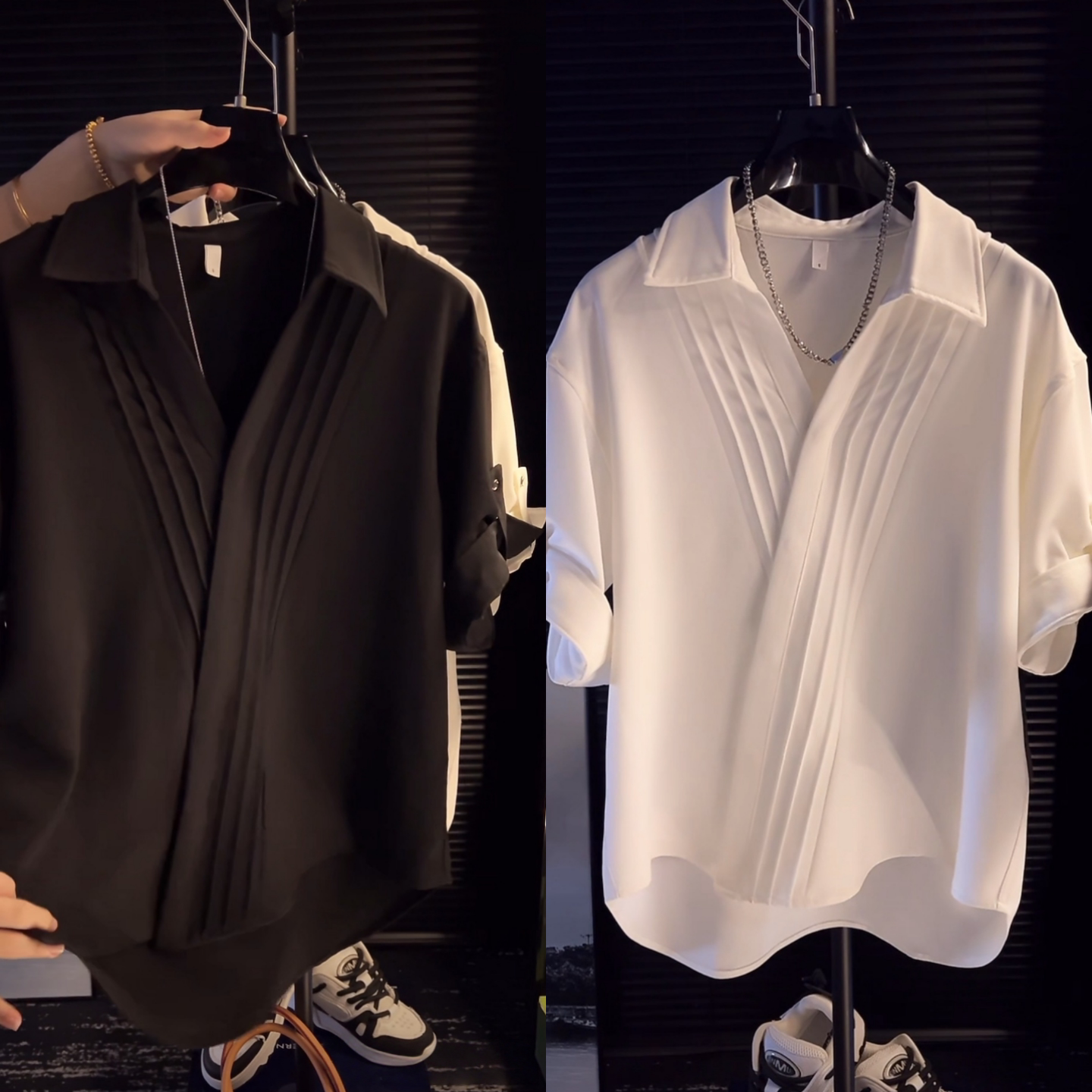 夏季薄款男士小众休闲褶皱潮流衬衫个性痞帅韩版短袖高级感上衣潮