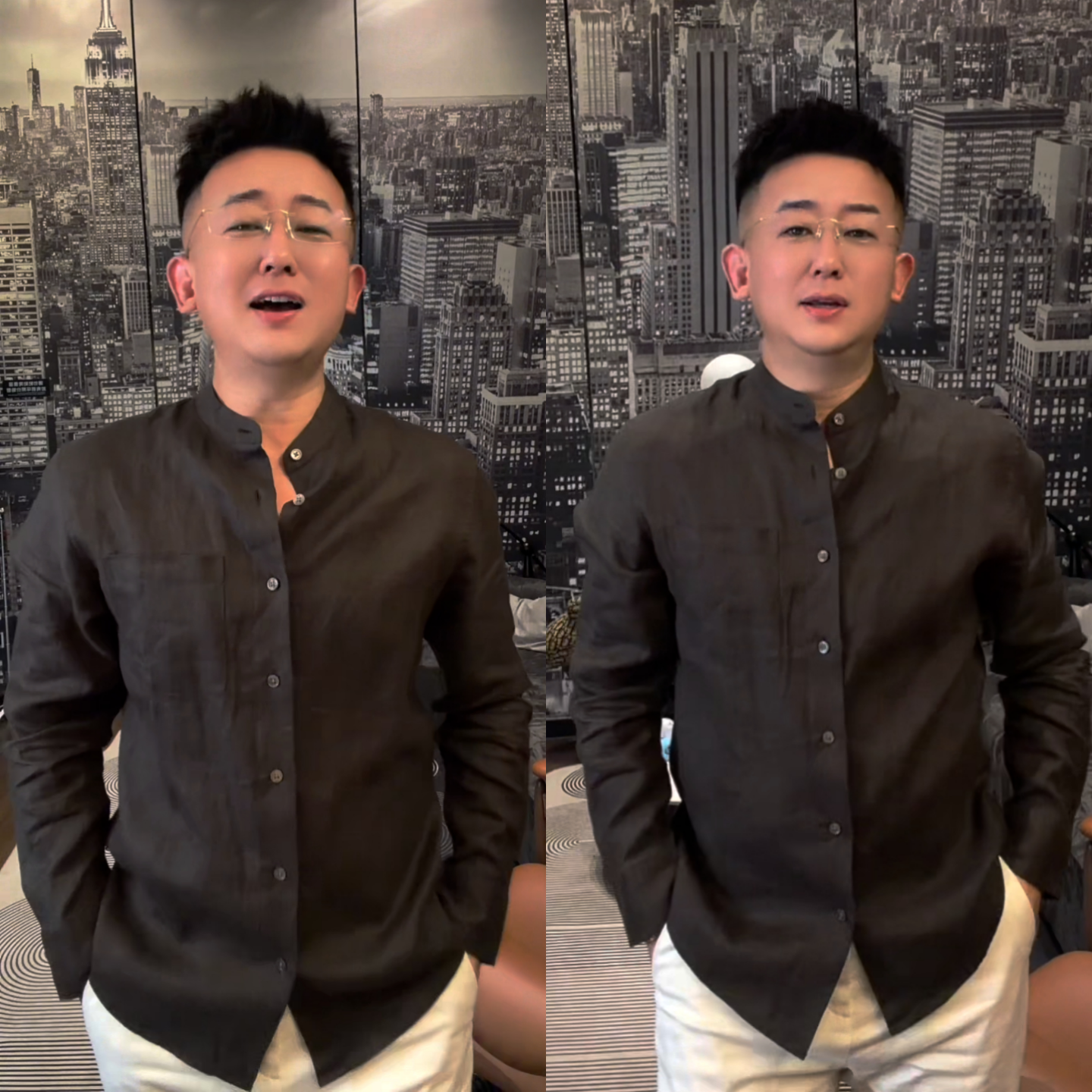 春季男士极简翻领修身透气衬衫