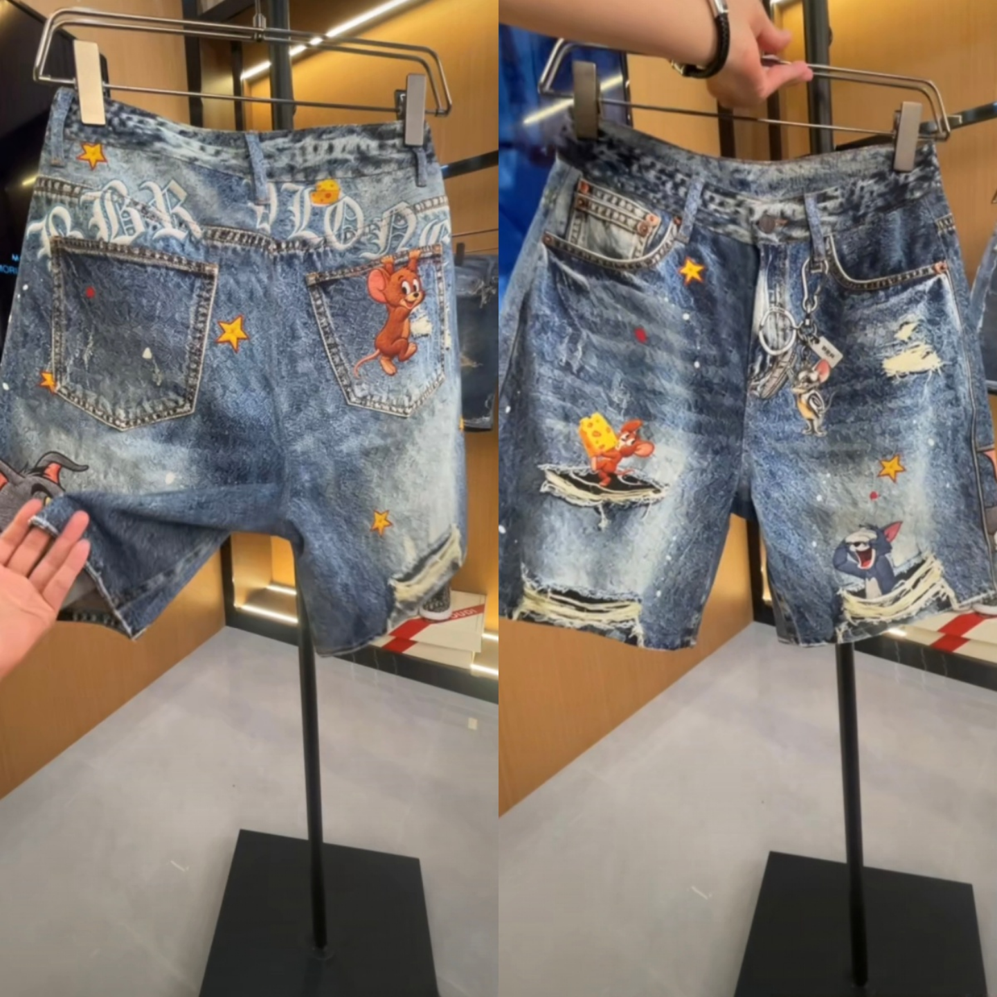卡通设计重工痞帅减龄牛仔短裤