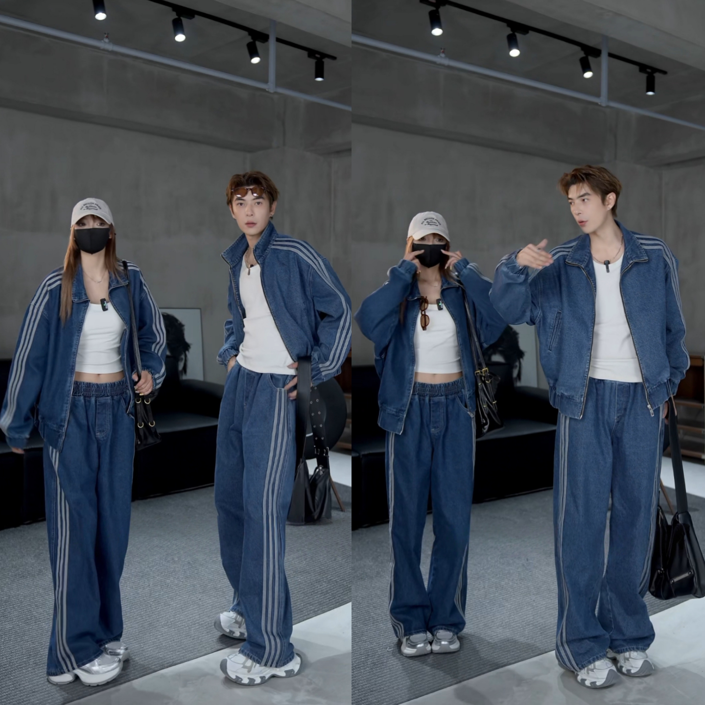 男女同款冬季新款时尚简约潮流美式复古风三条杠休闲套装痞帅高级