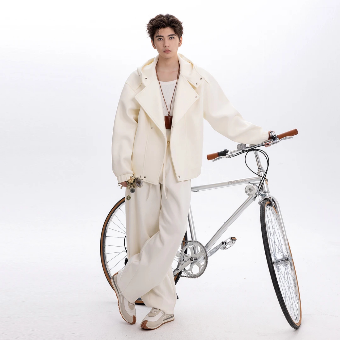 冬季机车风cleanfit小众设计感连帽外套休闲裤两件套男士时尚潮流