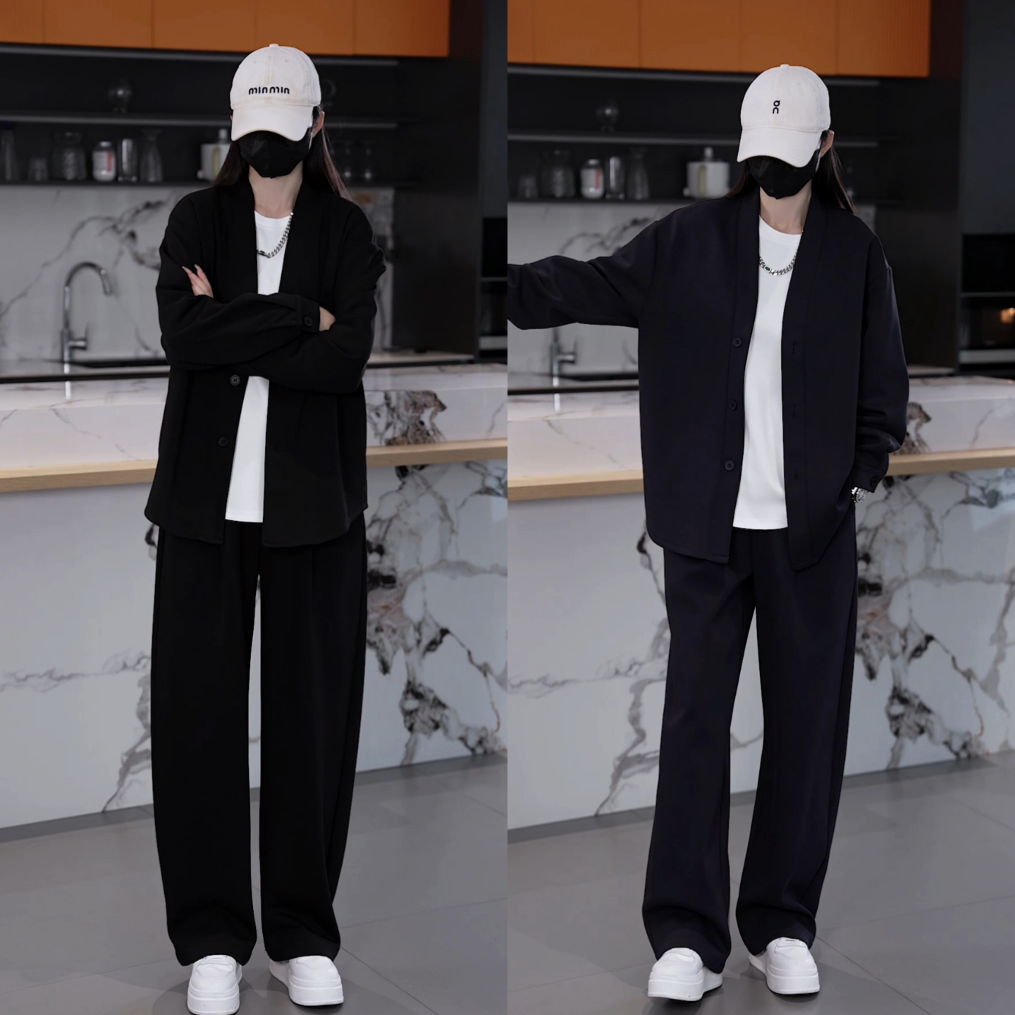 2026年春季新款休闲慵懒风直筒裤男宽松黑色长裤套装时尚潮流百搭