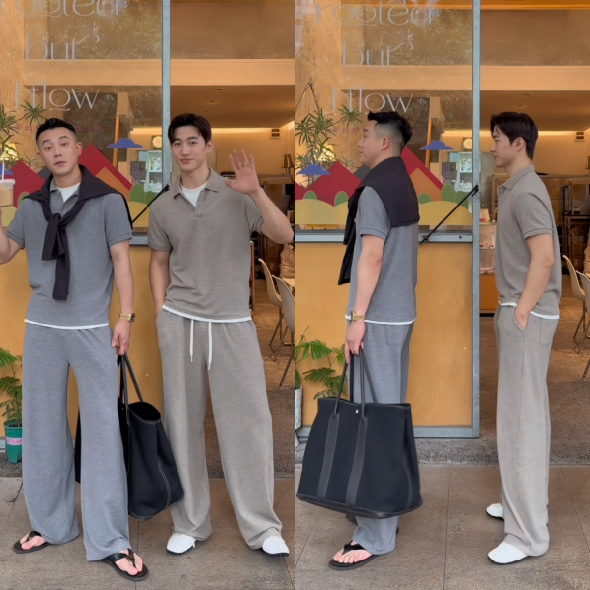 2026年春季新款休闲简约风男士短袖T恤长裤时尚个性百搭显瘦套装