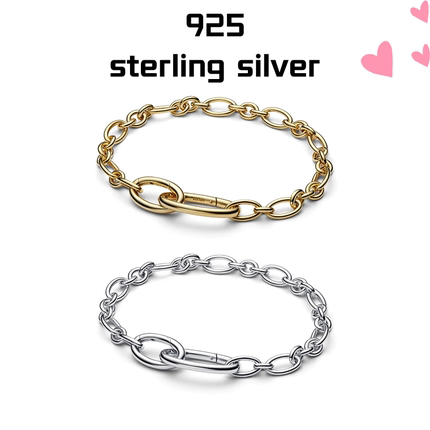 【新品】S925纯银可开合椭圆环链手链金色银色素链简约礼物