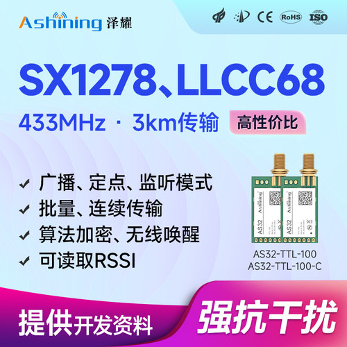 泽耀无线模块lora扩频串口收发