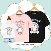 一家三口夏季 哆啦A梦纯棉半袖 高级感短袖 母女款 t恤2026新款 亲子装