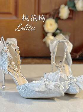 原创花嫁lolita白色高跟鞋大码