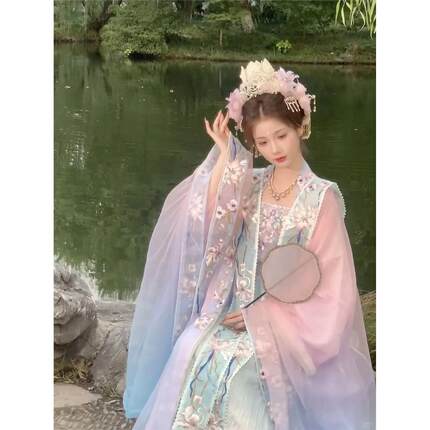 宋制汉服女霞帔余音重工刺绣夏季轻薄大袖国风妆造馆绝美古风渐变