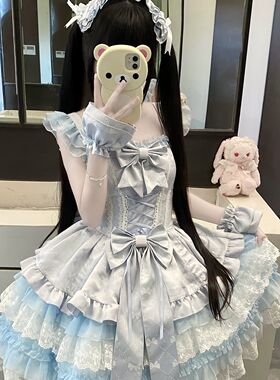 原创设计Lolita芭蕾风蓝色公主裙洛丽塔裙连衣裙夏季