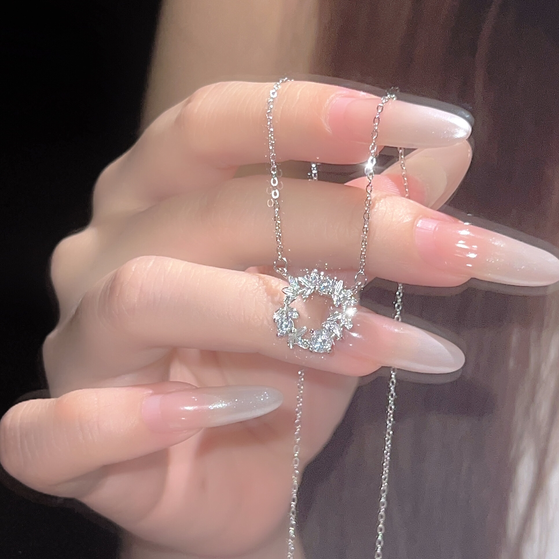 足银999幸运花环项链送女友闺蜜