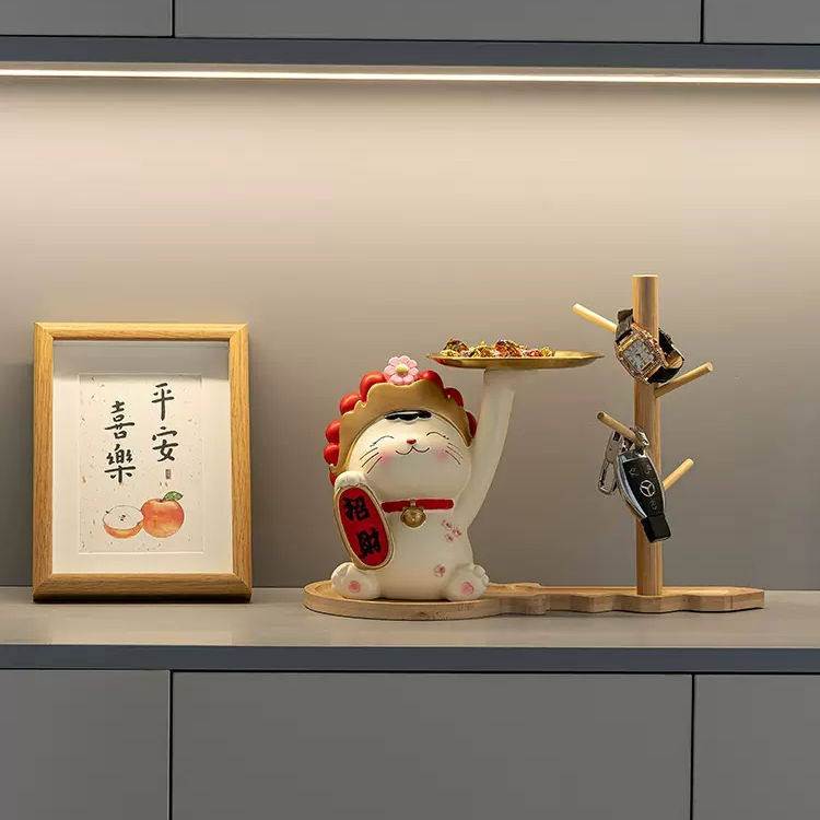 招财猫挂钥匙收纳托盘玄关摆件入户门鞋柜客厅创意网红桌面装饰品
