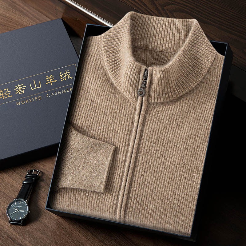 鄂尔多斯市产羊绒衫男款时尚羊毛衣专柜t恤上衣高品质拉链开衫男
