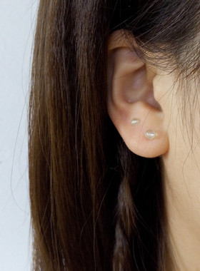 手工2/4/5mm天然葡萄石999纯银足银耳针淡嫩绿色小耳钉耳骨钉养耳