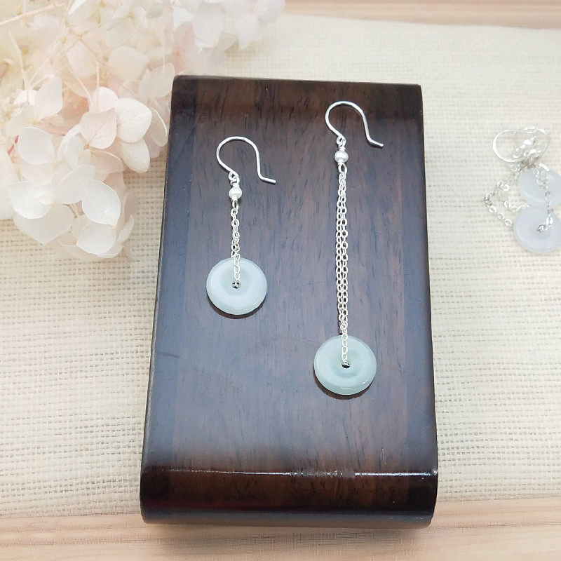 999纯银翡翠平安扣玉耳环长耳坠