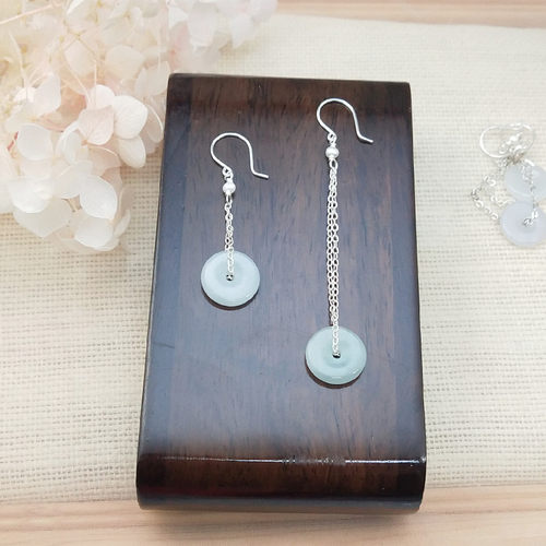 999纯银翡翠平安扣玉耳环长耳坠